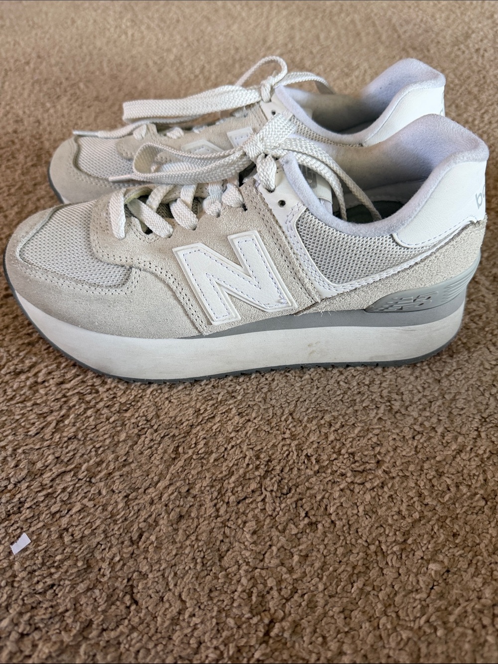 New Balance Off-White and Light Gray Platform Sneakers